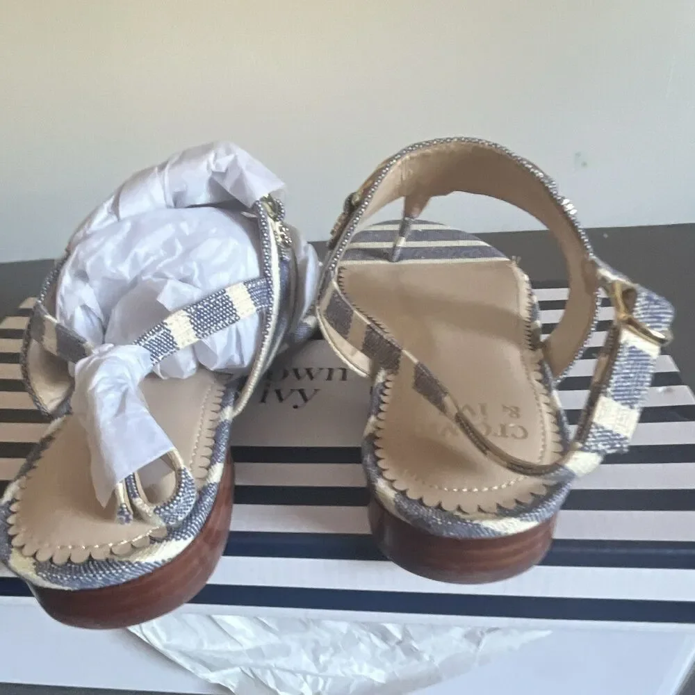 Crown & Ivy Women’s Striped Chain Ankle Strap Buckle Strappy Sandals 7.5M NWT